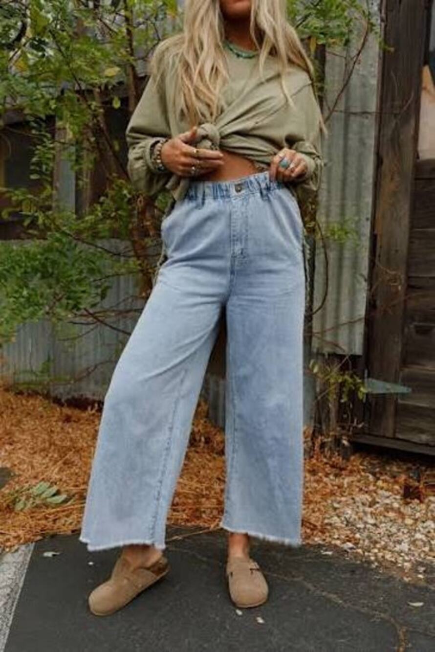 Three Bird Nest Simply You Wide Super High Rise Elastic Jeans Size Large NWT